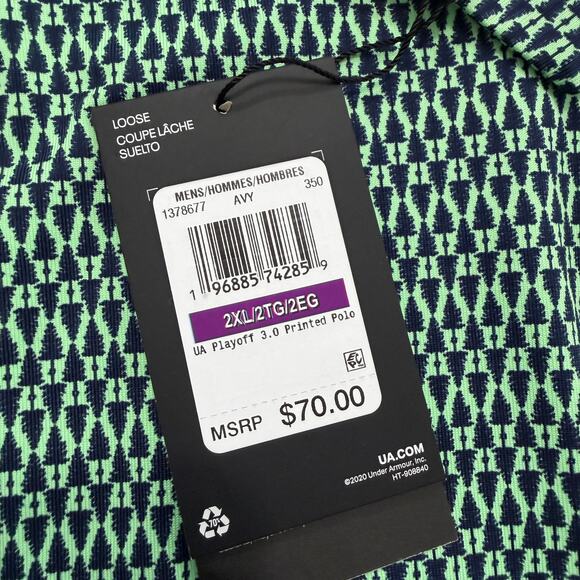 Under Armour The Playoff Polo 3.0 Shirt Men's 2XL XXL Green Performance Golf NEW - Picture 5 of 11